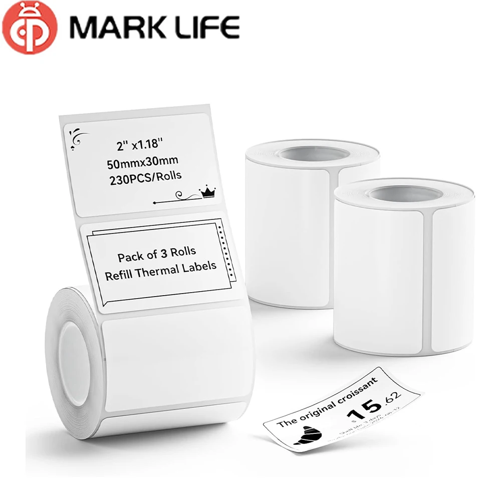 Marklife White Sticker Waterproof Paper self-adhesive Anti-Oil thermal label paper For P50 P80 X2 Mini Portable Thermal Printer