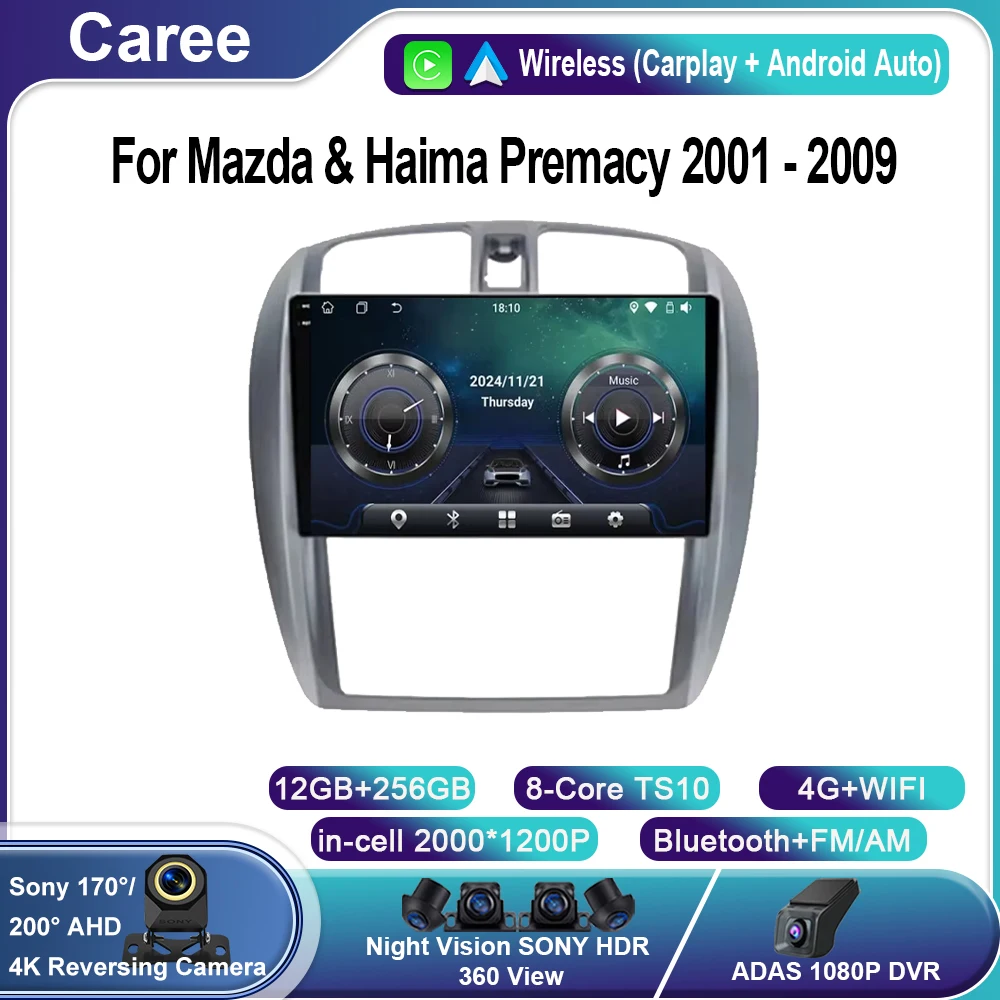 

Android For Mazda & Haima Premacy 2001 - 2009 Navigation GPS Autoradio Touchscreen Car Radio Audio Cam WIFI QLED 5G Stereo Head