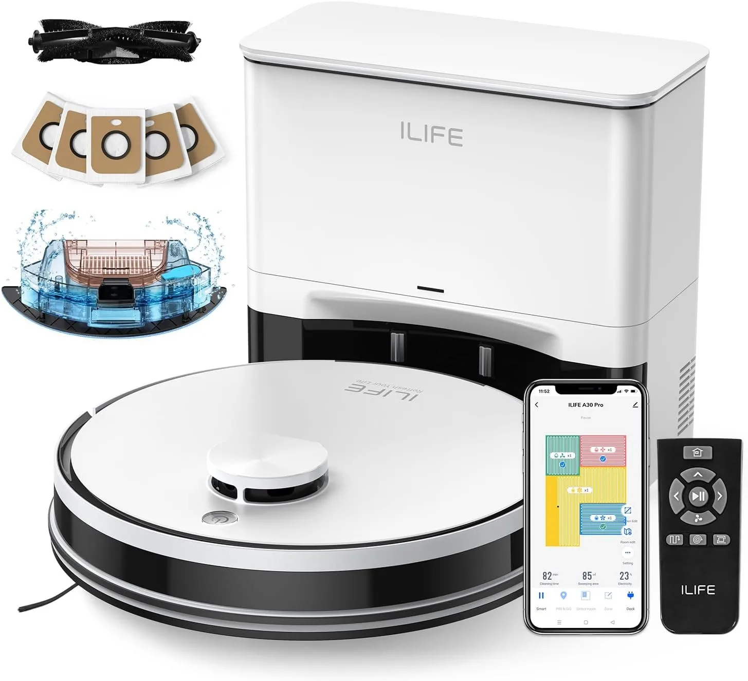 ILIFE A30 Pro Robot Vacuum and Mop, Self Emptying Station for 60