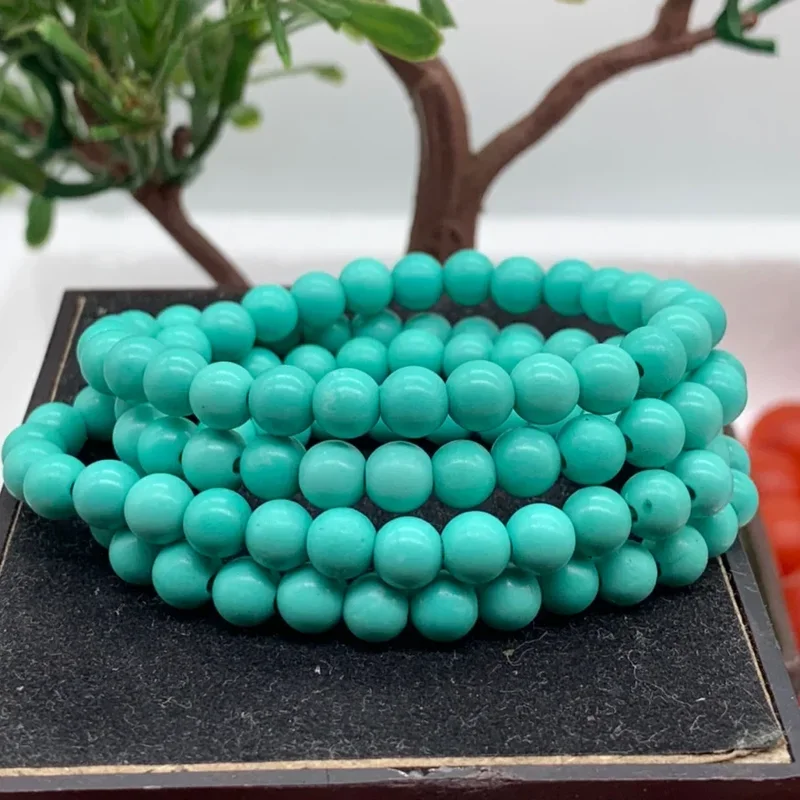 Natural Turquoise Buddha Beads Hand String Round 108 Beads Necklace Buddha Beads High Porcelain Jewelry for Men and Women