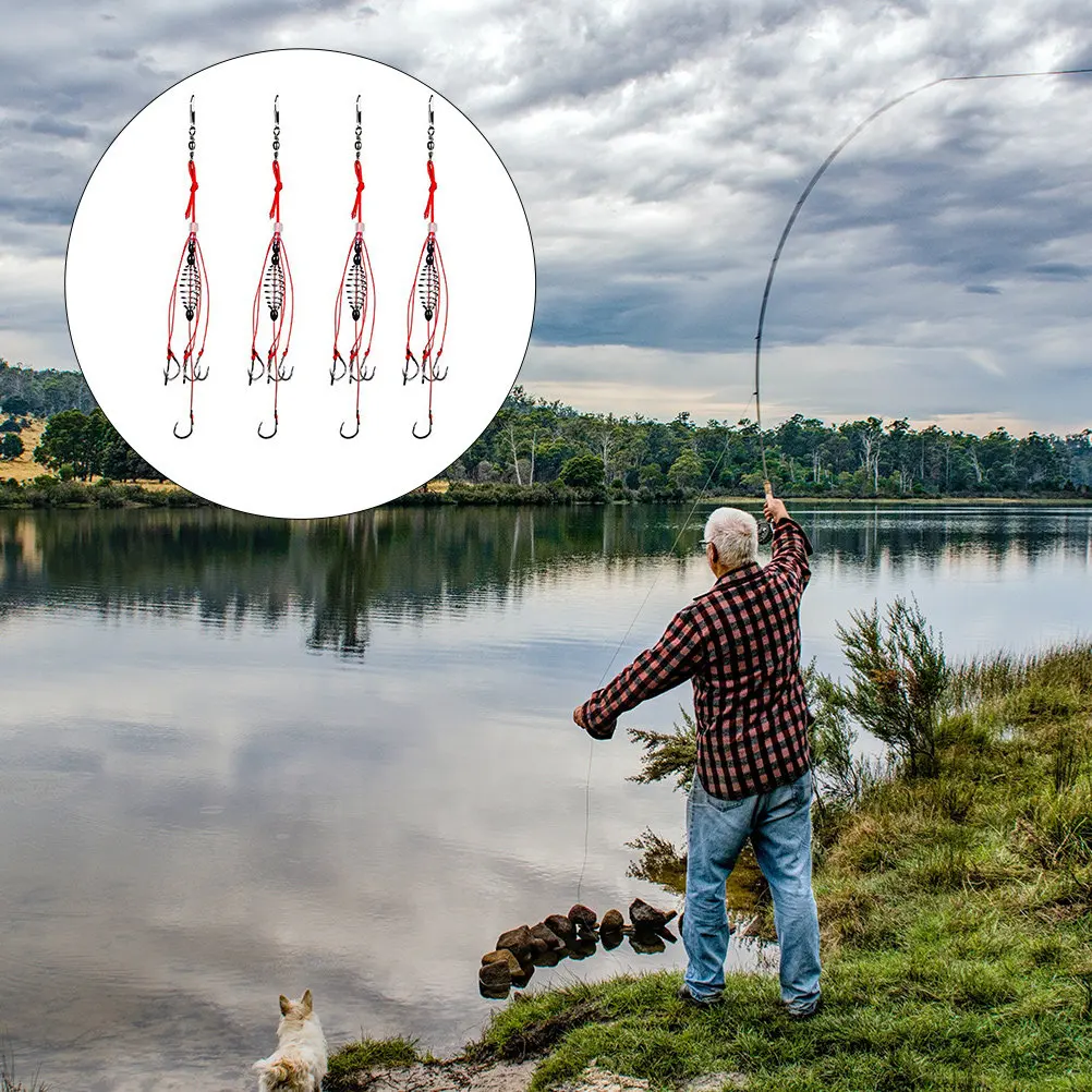 

Набор из 4 рыболовных крючков с пружинной кормушкой, прочные, из углеродистой стали, 6-крючковая оснастка для ловли карпа, белого амура, краба