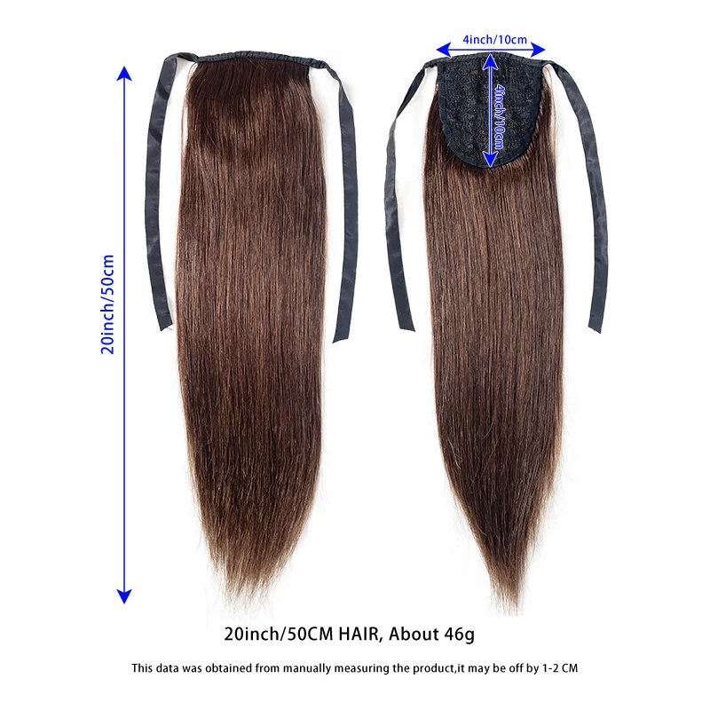20inch Long Straight Strap Ponytail 100% Human Hair Natural Soft Hairpiece for Women Extension Wrap Around Ponytail