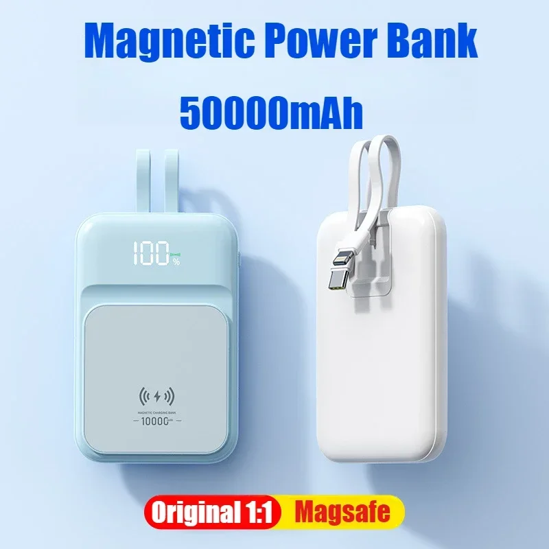 

2025 New Magnetic Wireless Power Bank with Built-in Cable Magsafe Compact and Portable 50000mAh for iPhone Samsung Huawei Xiaomi