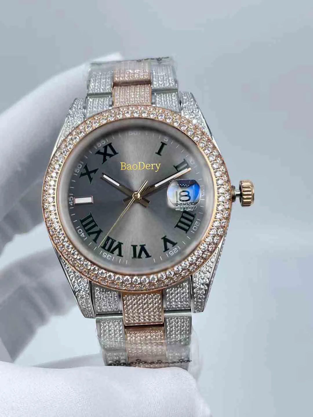 

41mmMen's Waterproof Watch - Full Diamond Roman surface, Precision Steel Strap