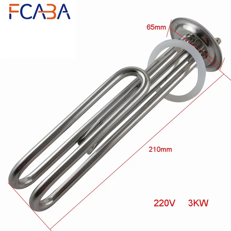 FCABA Stainless Steel Heating Tube Element 220V 3KW 210mm Tube Length Electric Resistance Water Heater Pipe