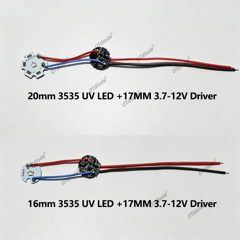 UV LED 3W XPE LG 3535 Purple Chip 365nm 385nm 395nm 400nm 410nm 420nm Soldered Input 3.7V/5V/12V 17mm 1 Mode Flashlight Driver