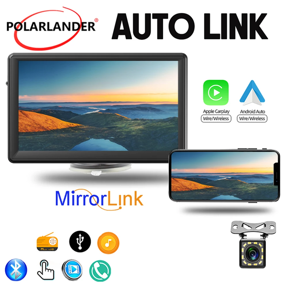 

B500W 7" HD Car MP5 Player Portable Bluetooth5.1 Wireless Wired CarPlay Android AUTO FM Radio Support Reverse Camera TF USB 12-2