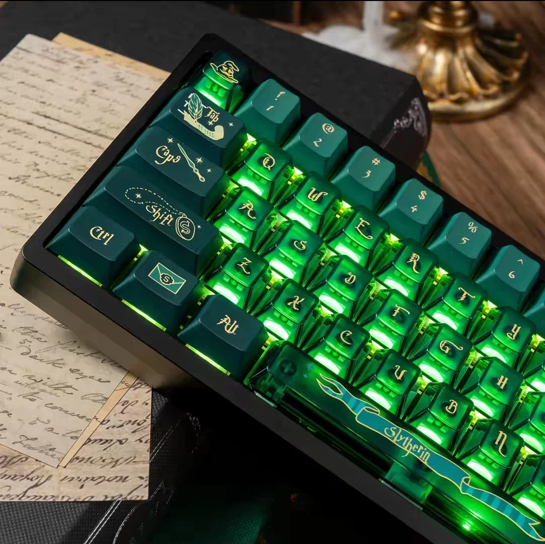 Anime Green Magic Keycaps Set PBT PC Transparent Keyboard Caps Cherry Profile Key Caps for Mechanical Keyboard Accessories Gift