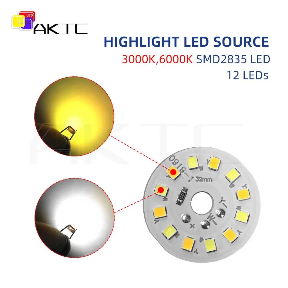 10 pz 5V 12V Bi-Color LED Round Light Board SMD2835 3 colori LED 3000K 4000K 6000K pannello luminoso in alluminio dimmerabile a bassa tensione 3W