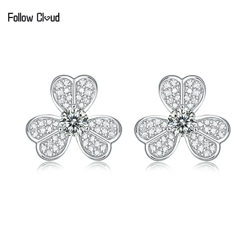 

Follow Cloud 0.6ct D Color VVS1 Moissanite Stud Earring for Women 18K White Gold Plated 100% 925 Sterling Silver Clover Ear Stud