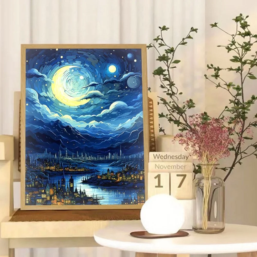 Van Gogh Art Anime luz LED pintura decoración de la habitación, luz de ambiente de carga inalámbrica, lámpara USB decoración de pared, luz nocturna regalo para el hogar