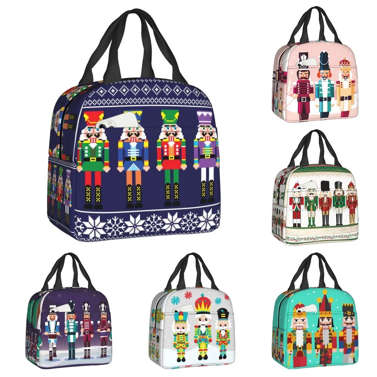 Nutcracker Christmas Pattern Thermal Insulated Lunch Bags Women Toy Soldier Lunch Container for Outdoor Picnic Storage Food Box