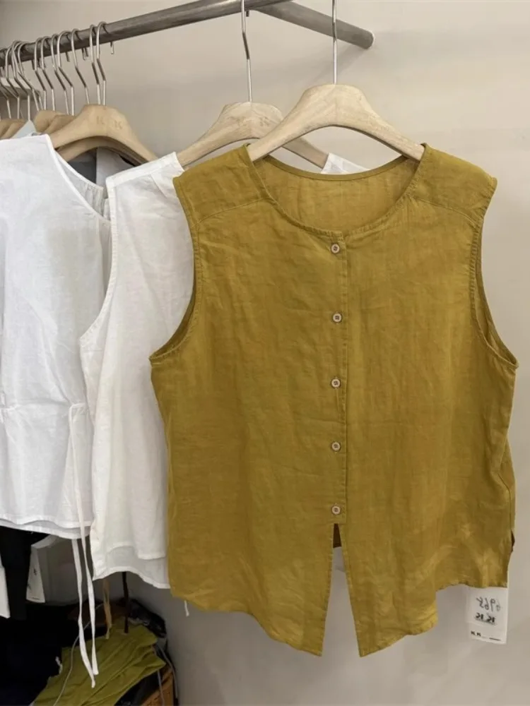 

Легкий дышащий жилет из хлопка и льна для женщин, летняя цветная верхняя одежда, асимметричный льняной жилет-жакет