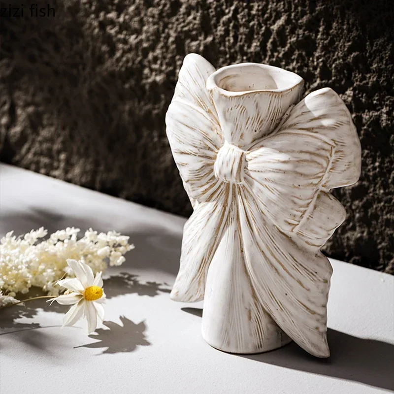 Bow Ceramic Vase Hydroponic Vase Dried Flower Flower Arrangement Vase Desktop Decorative Flower Ware Home Decoration Crafts
