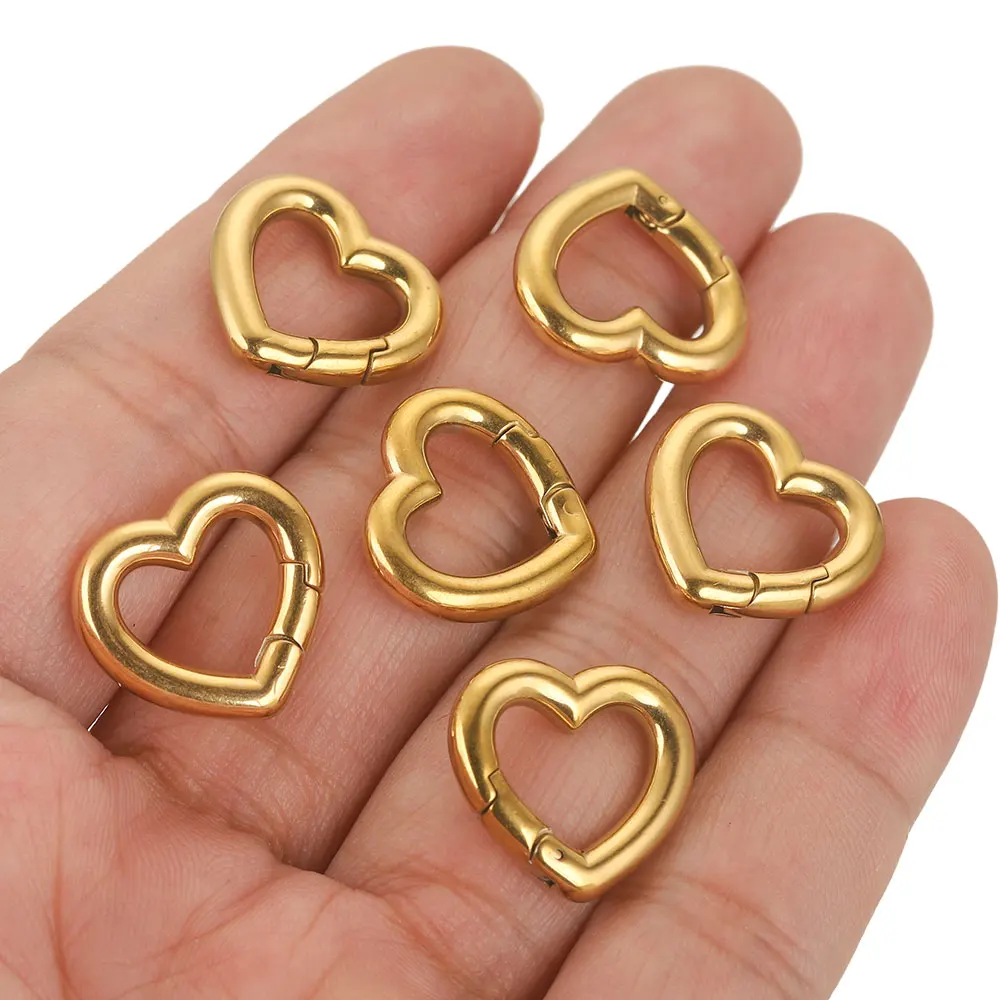 2pcs Stainless Steel Gold Heart Round Ring Lobster Clasp Hooks Connectors Necklace for DIY Jewelry Making Supplies Accessories