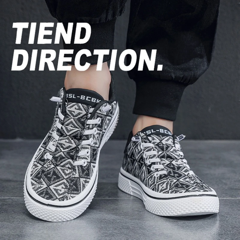 Trend Men's Casual Shoes Breathable Canvas Sneakers Men Comfortable Lace-Up Walking Shoes Outdoor Anti-Slip Men Vulcanized Shoes