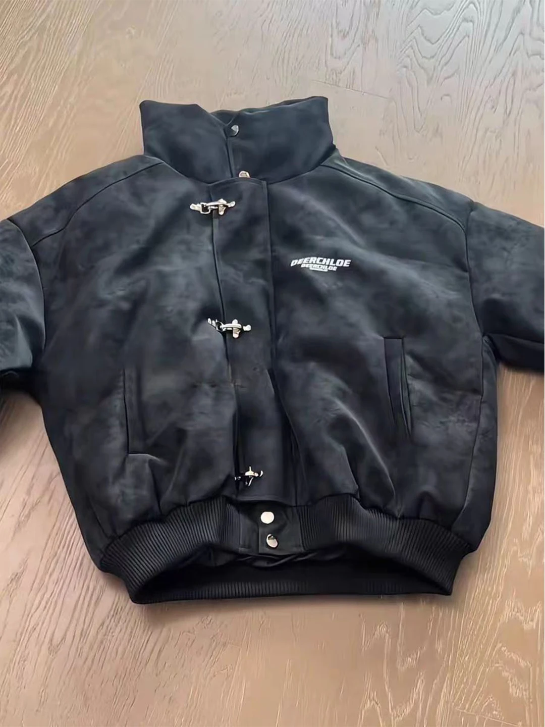 

American Retro Tie Dye Stand Collar Men's Winter Thiened ort Suede Jaet Cool Motorcycle Clothes Cotton Outerwear