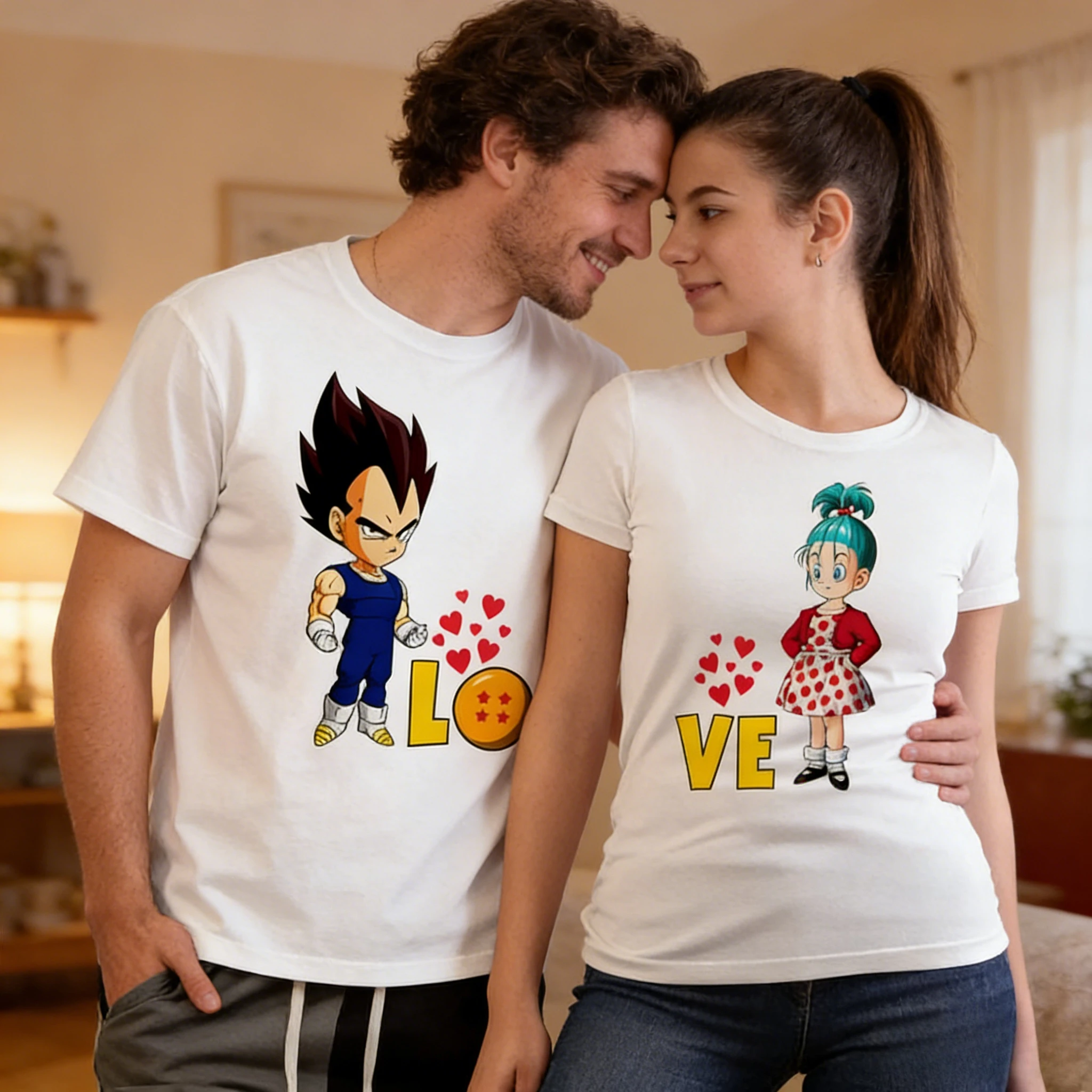 2026 Sommer Dragon Ball Retro Anime T-Shirt Paar-Outfit Vegeta Bulma Lässiges Lockeres Sport-T-Shirt Liebes-Design Y2K-Stil