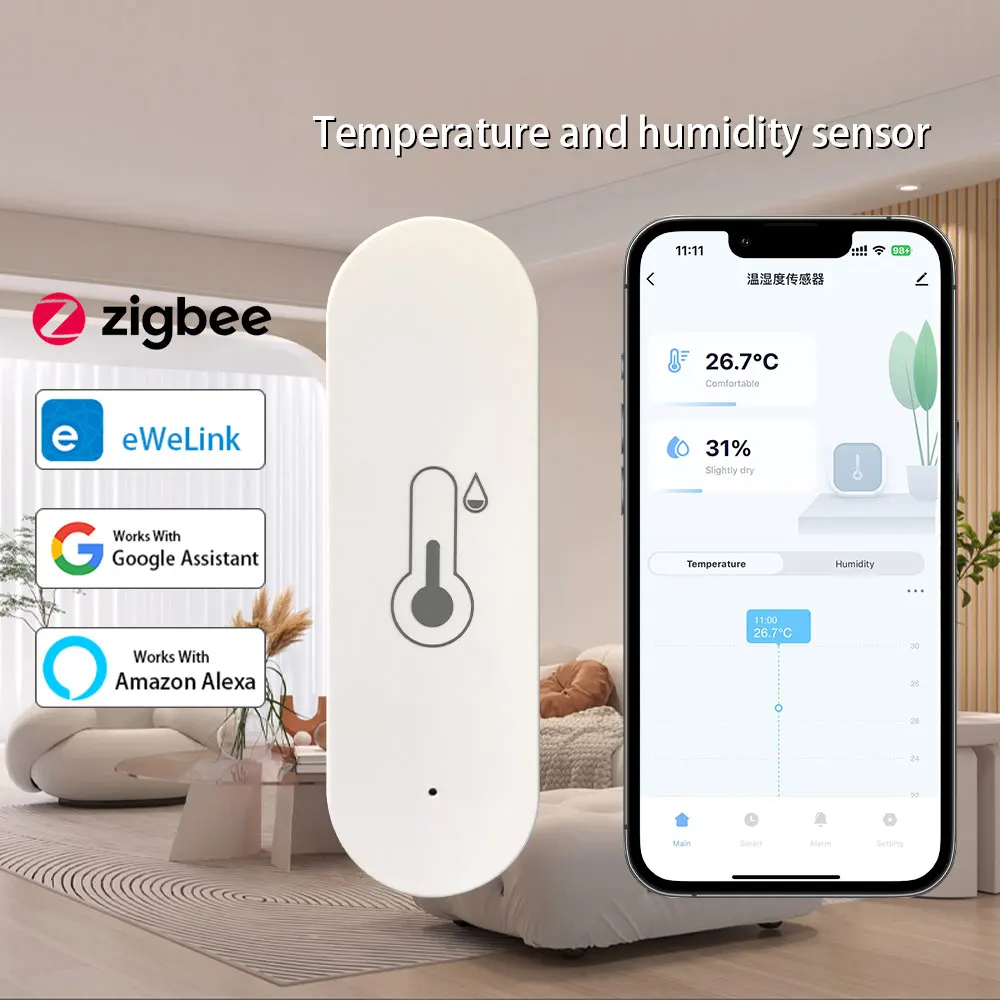 

Ewelink Zigbee умный датчик температуры и влажности комнатный гигрометр приложение дистанционное управление работает с Alexa Google Home умный дом