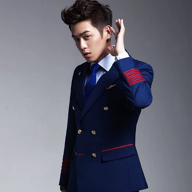Uniforme da capitano da uomo, tute da volo dell'aeronautica, proprietà, studente della scuola aeronautica, giacca + pantaloni, uniforme da esibizione per riunioni annuali