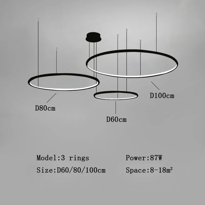 Imagem -04 - Modern Led Ceiling Mount Chandelier Preto e Branco Anéis Iluminação para Sala de Estar Sala de Jantar Cozinha Quarto