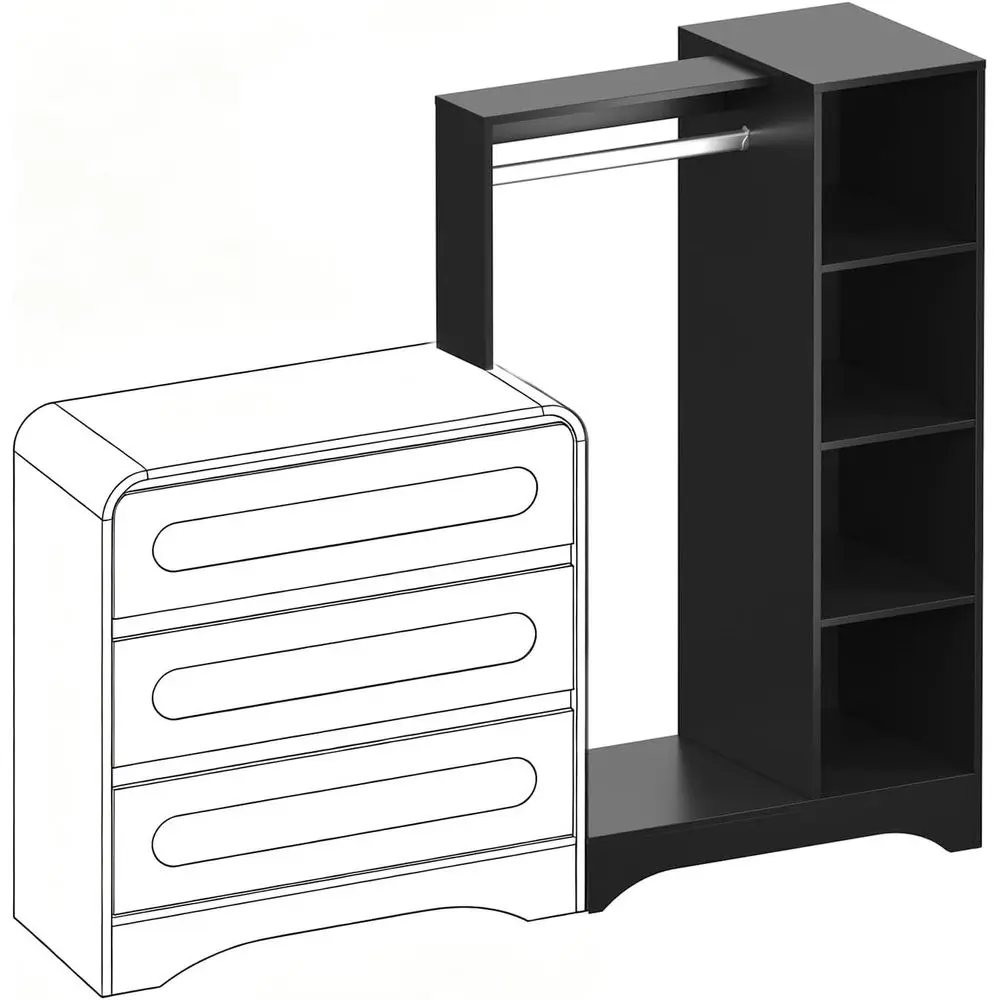 

Clothing Rack with Shelves, Wood Garment Rack it or 32"H Drer Cabinet, Portable Wardrobe Closet with 4 Storage Shelves & Hanging
