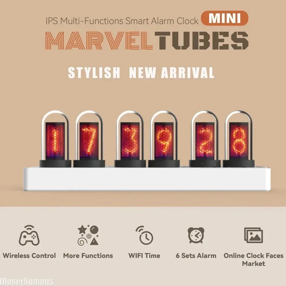 Bedroom Nixie Tube Alarm Clock Desktop Ornaments Colorful RGB Lights Game Room WIFI Control IPS for Boyfriends Gifts Decoration