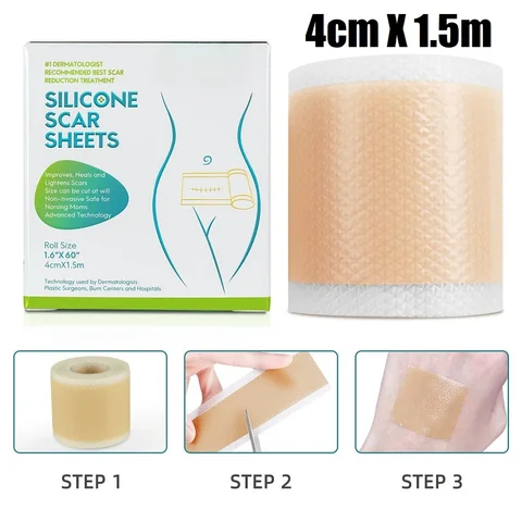 Rotolo di Nastro Adesivo in Silicone per Cicatrici 4cm X 150cm, Copricicatrice Autoadesivo Impermeabile e Traspirante
