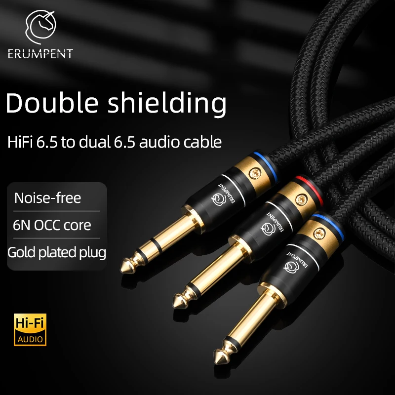 ERUMPENT HiFi 6.5mm TRS to Dual 6.5mm TS Audio Cable 6N OCC Core Gold Plated Plug Stereo Splitter Wire for  Amplifier Mixer