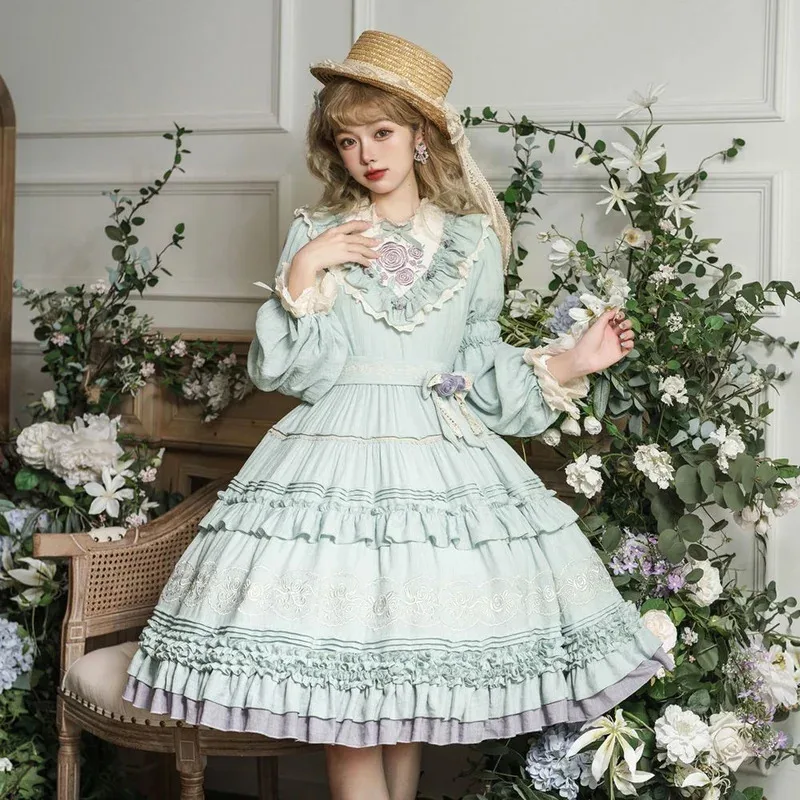 

[Thorn Rose]Luxury Lolita Flower Wedding Large Hemline Autumn/winter Lorita Dress Fairy Kei Clothes Candy Anime