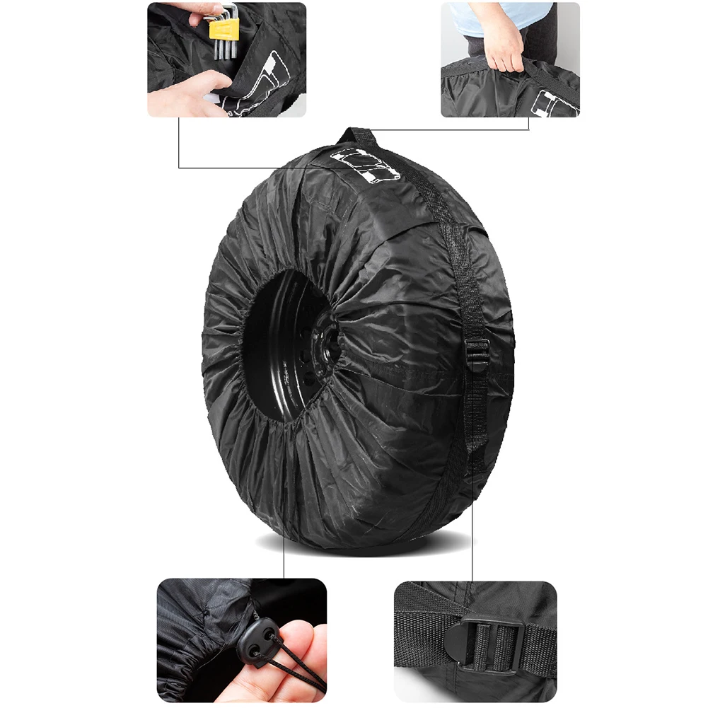 1pc Car Spare Tire Cover Case  Polyester Taffeta Tire Protection Cover Carry Tote Handle Storage Bags 66/88cm Diameter