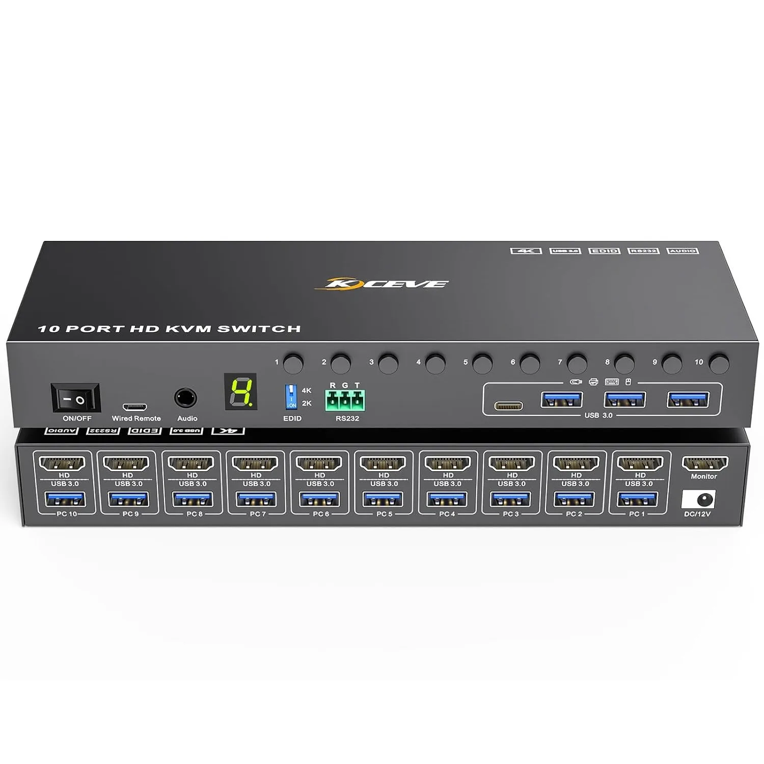 

10-портовый 8-портовый KVM-переключатель HDMI 4K при 60 Гц с имитацией EDID USB 3.0 HDMI KVM-переключатель для 10 компьютеров, поддерживает 1 монитор и устройства 4 USB