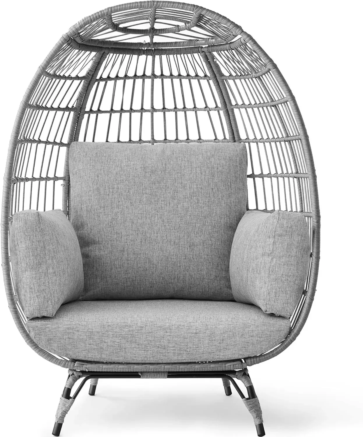 

Best Choice Products Wicker Egg Chair, Oversized Indoor Outdoor Lounger for Patio, Backyard, Living Room w/ 4 Cushions, Steel Fr