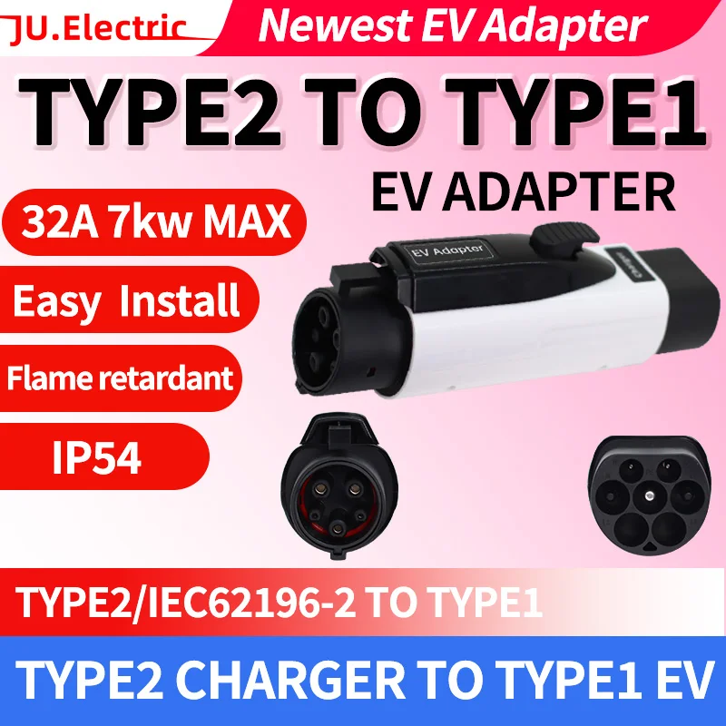 

TYPE2 to TYPE1 EV Adapter Electric Vehicle Charger Connecter for 16A/32A TYPE2 Charger to TYPE1 Electric Car Adapter