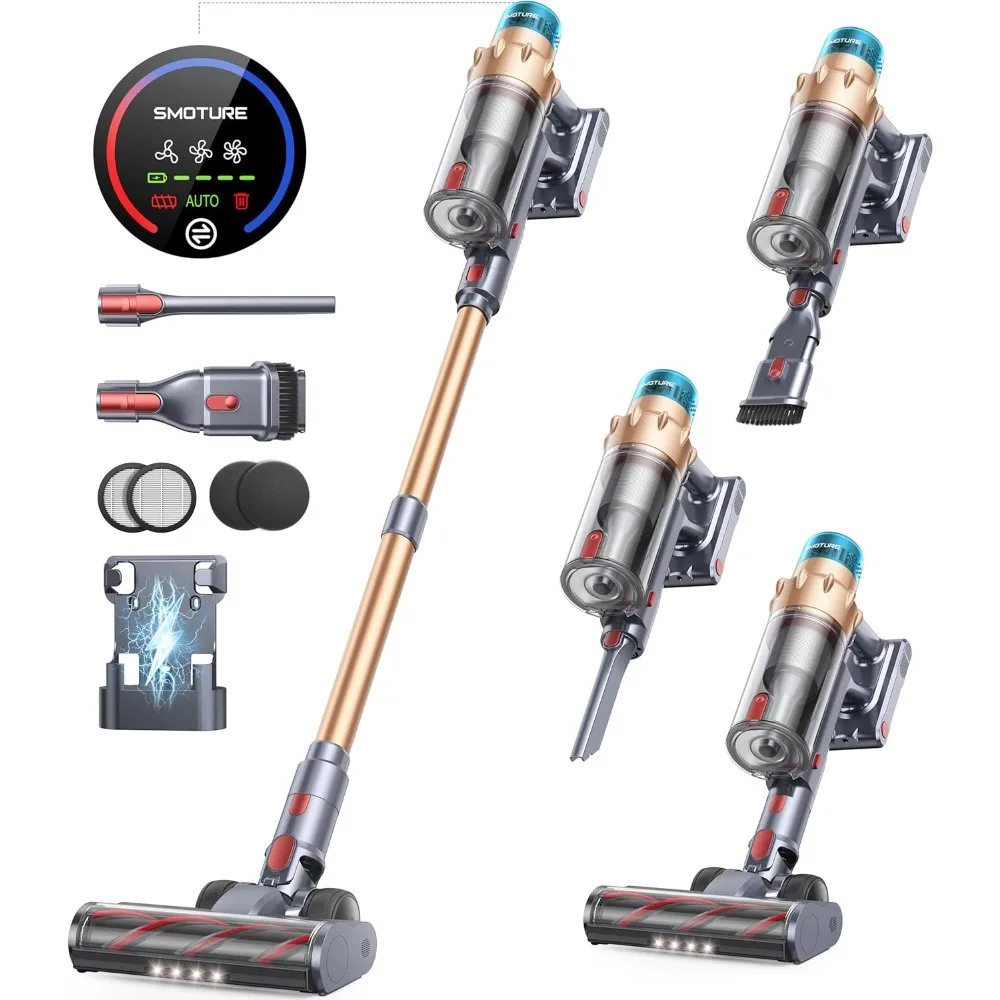 Vacuum Cleaner, 550W 45KPA 60 Mins Self-Standing Vacuum Cleaners Stick Vacuum with Charging Dock Station Removable Battery