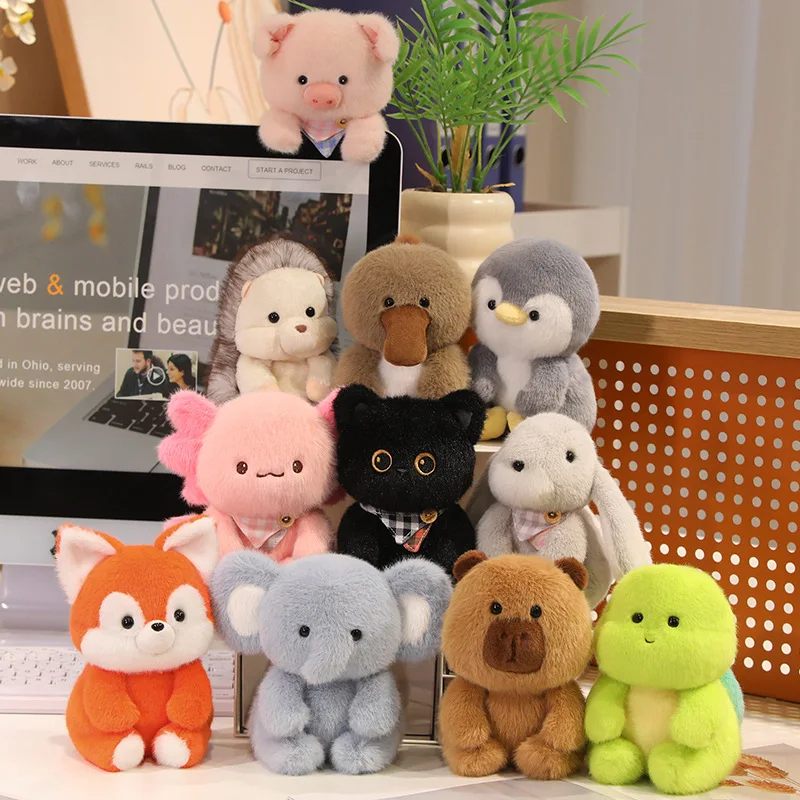 Lindo zorro, pingüino, gato negro, tortuga, ornitorrinco, salamandra juguetes de peluche capibara relleno suave peluches juguetes para bebés regalos para niños
