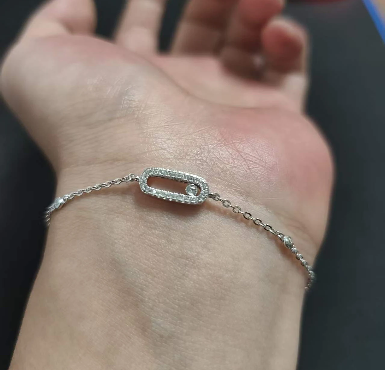 

925 Sterling Silver Single Cubic Zirconia Sliding Bracelet for Women, Versatile for Daily, Dating, Commute and Parties