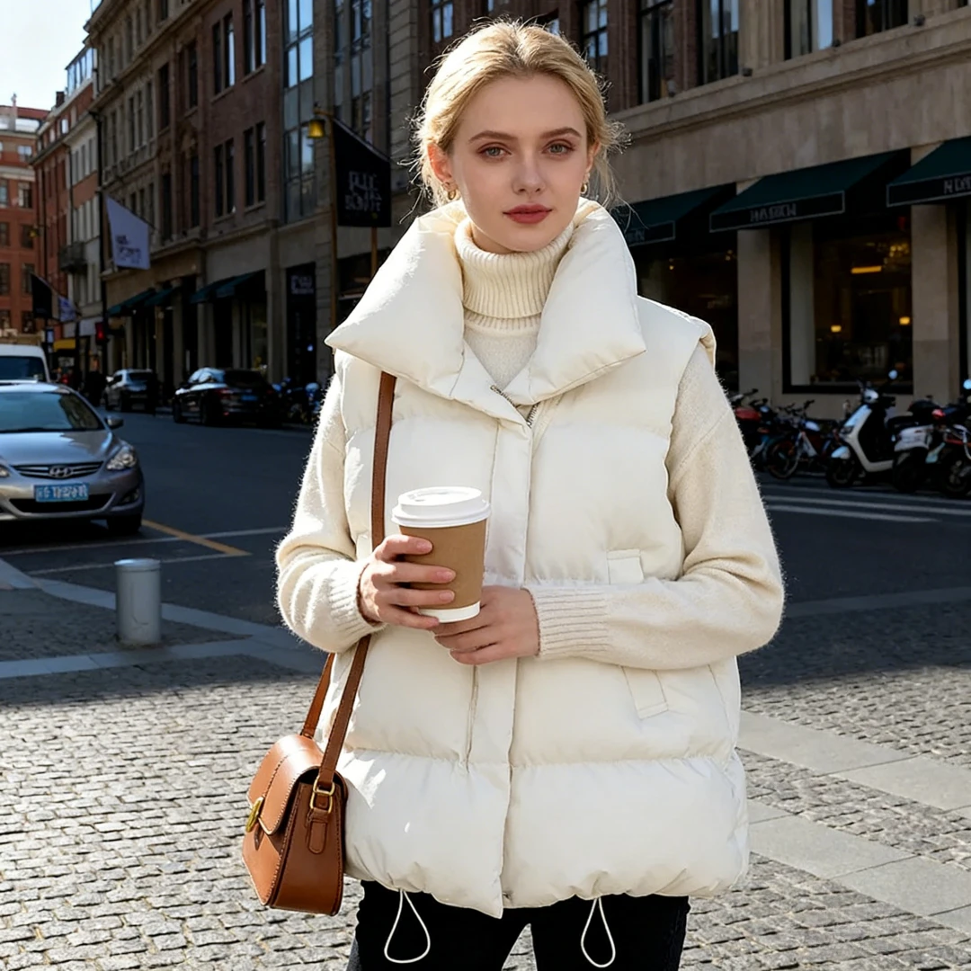 

Women Winter Vest Parkas Stand Collar Button Coats Vest Coat Sleeveless Casual Vests Elegant Jackets Thick Warm 2025 Autumn