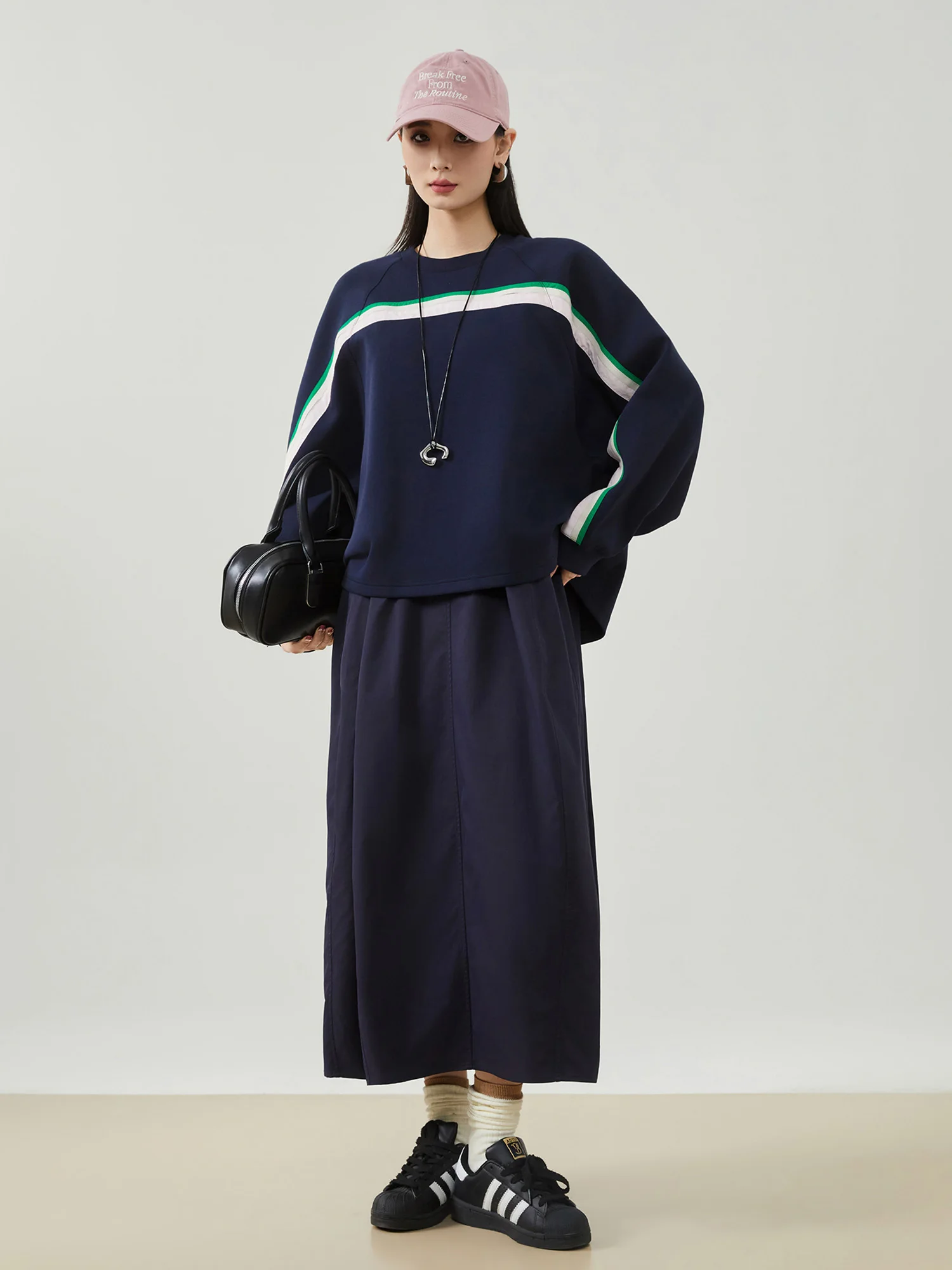 

American Retro Fake Two-Piece Sweatirt Dr Women's Loose Casual Korean Sle Versatile Spring Faion H-Line Dr