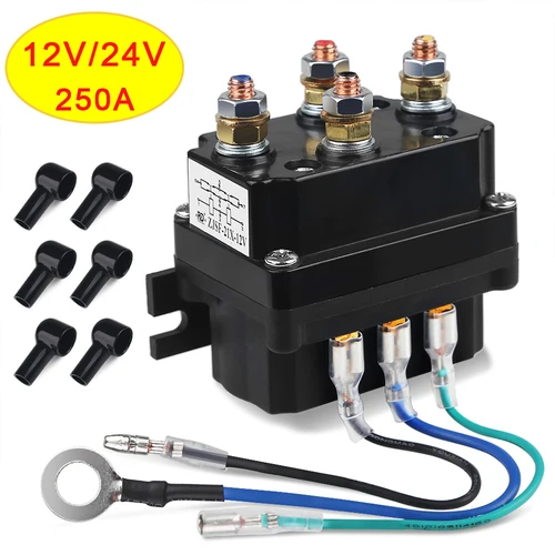 Cabrestante universal de 12V y 24V, contactor de relé electromagnético, interruptor basculante de cabrestante, kit de combinación de pulgar 250A para cabrestantes ATV/UTV 4WD