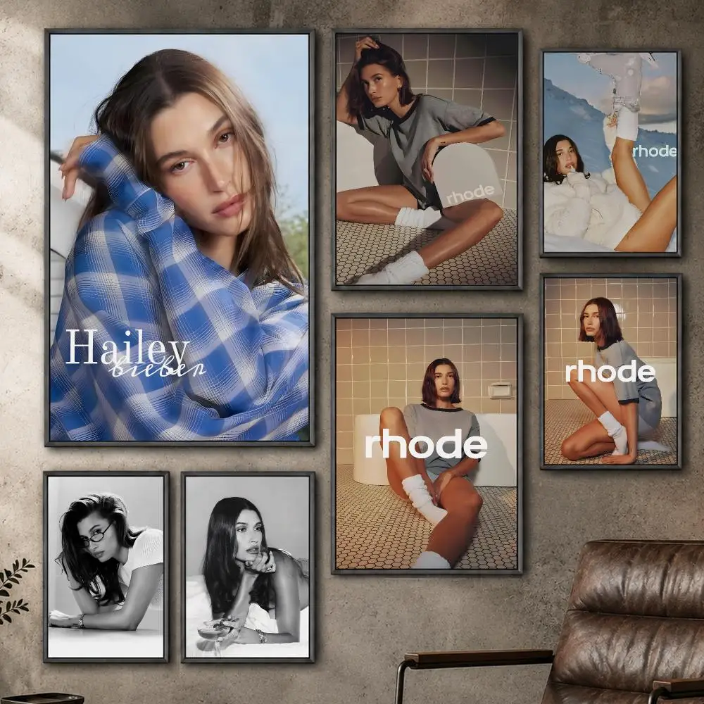 Model Hailey Bieber Fashion Celebrity Poster  PP Self Adhesive Home Garage Dorm Bar Wall Decor Aesthetic Retro Gift