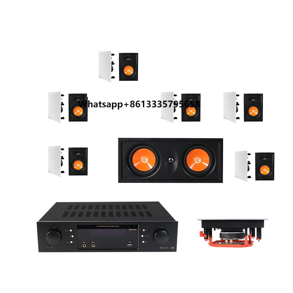 

T Entertainment 7.1 Channel Digital Audio Video Amplifier and Rimless In-wall Speakers Smart Home Sound Set for Home Theater