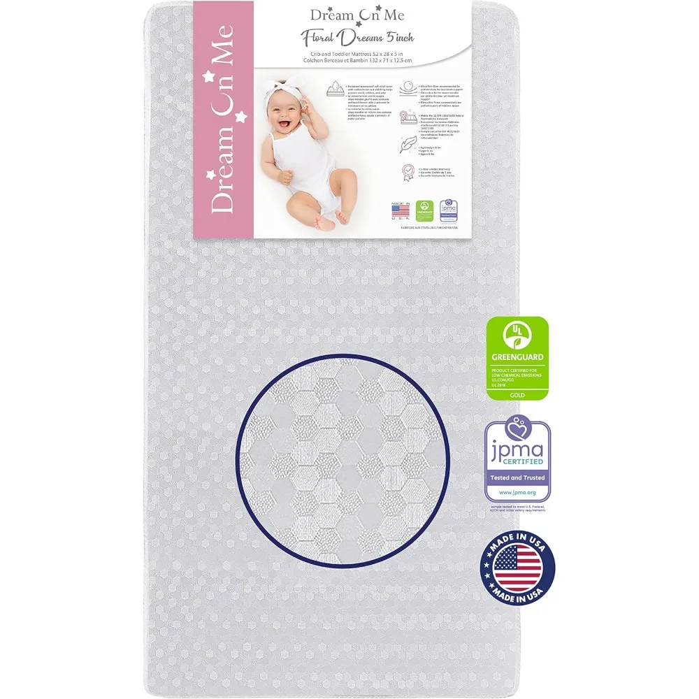 Matelas en accent d'abeille à fibres optimistes pour bébé, support optimal, noyau en fibre de 5 pouces, CPull standard, Greenguard Gold et JPMA ignorent, Orth4WD