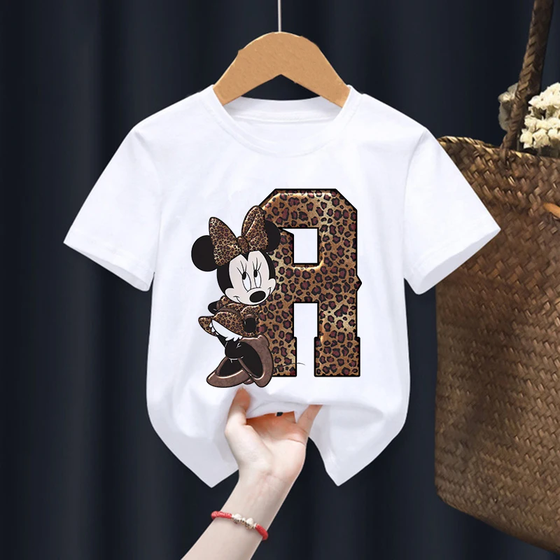 Tshirt Minnie Mouse A B C D Children T-shirt Kawaii Disney T Shirt Anime Cartoons Casual Clothes Kid Girl Boy Short Sleeve Tops