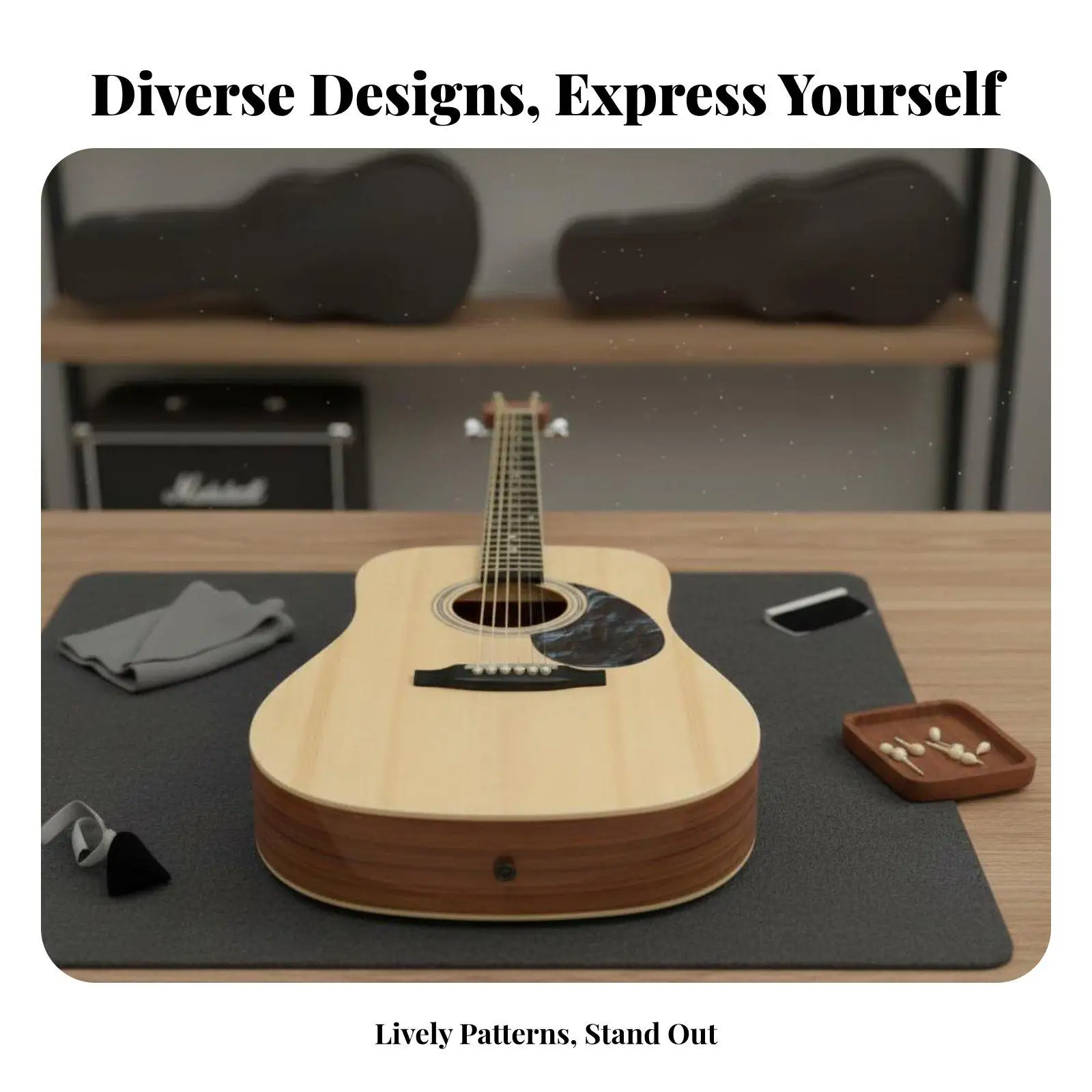 Guitar Pickguard with Unique Patterns Thickened Anti Scratch Pad for Acoustic Instrument 3D Glossy Plate for 38 to 42 Inch