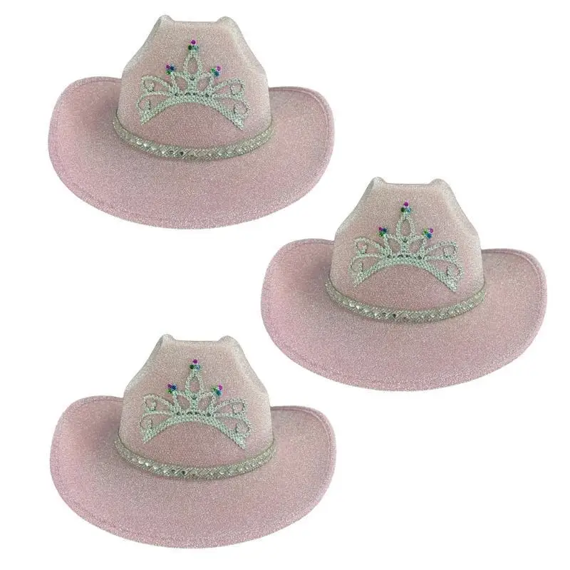 

A52E ковбойские шляпы для взрослых с блестками, привлекательные для невесты, с бриллиантовой короной, шляпа в стиле пастушки,