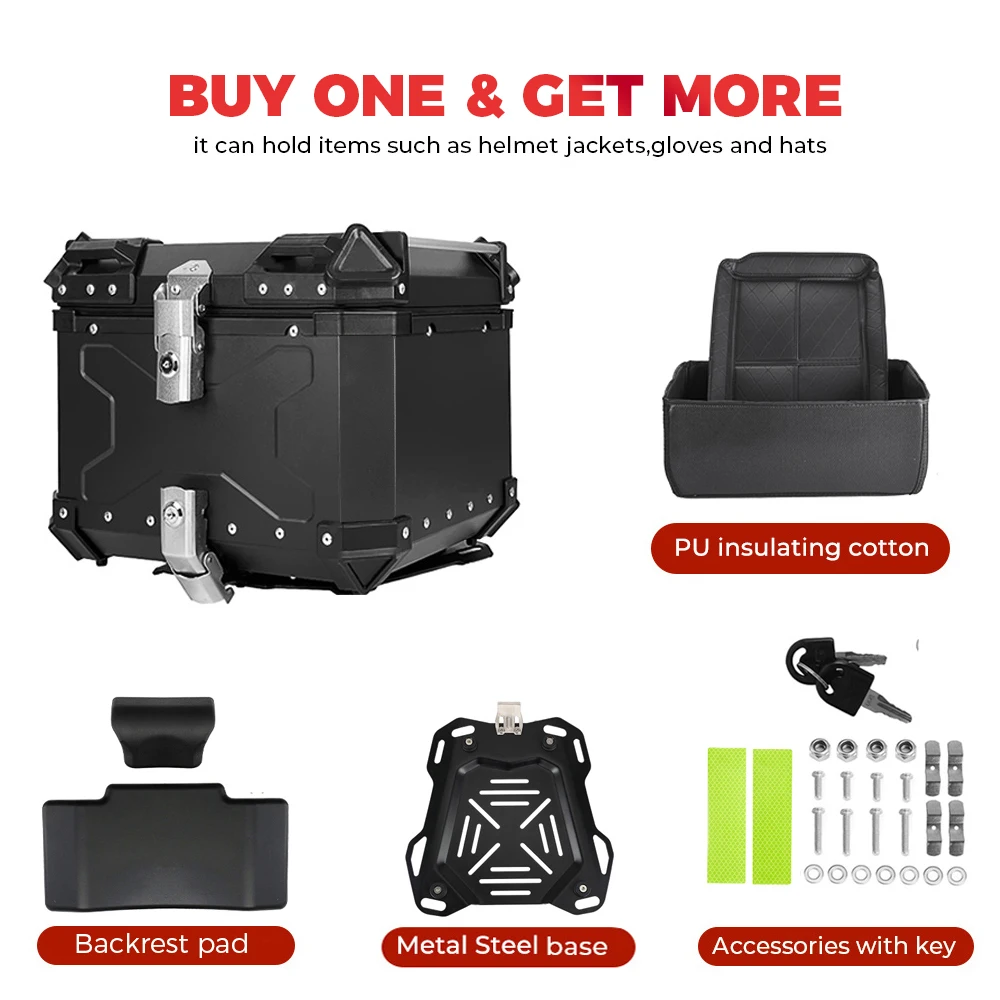 KEMIMOTO 45L/55L/65L دراجة نارية الألومنيوم صندوق خلفي الجذع مع مسند الظهر العالمي العلوي الذيل الخلفي الأمتعة صندوق تخزين الأدوات #2
