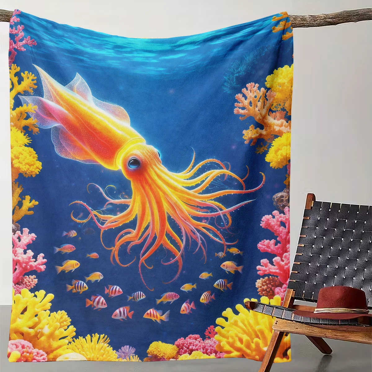 

1 Piece of Underwater Fantasy Squid Coral Group Blanket, Ocean Style Children's Fun Home Decoration Blanket