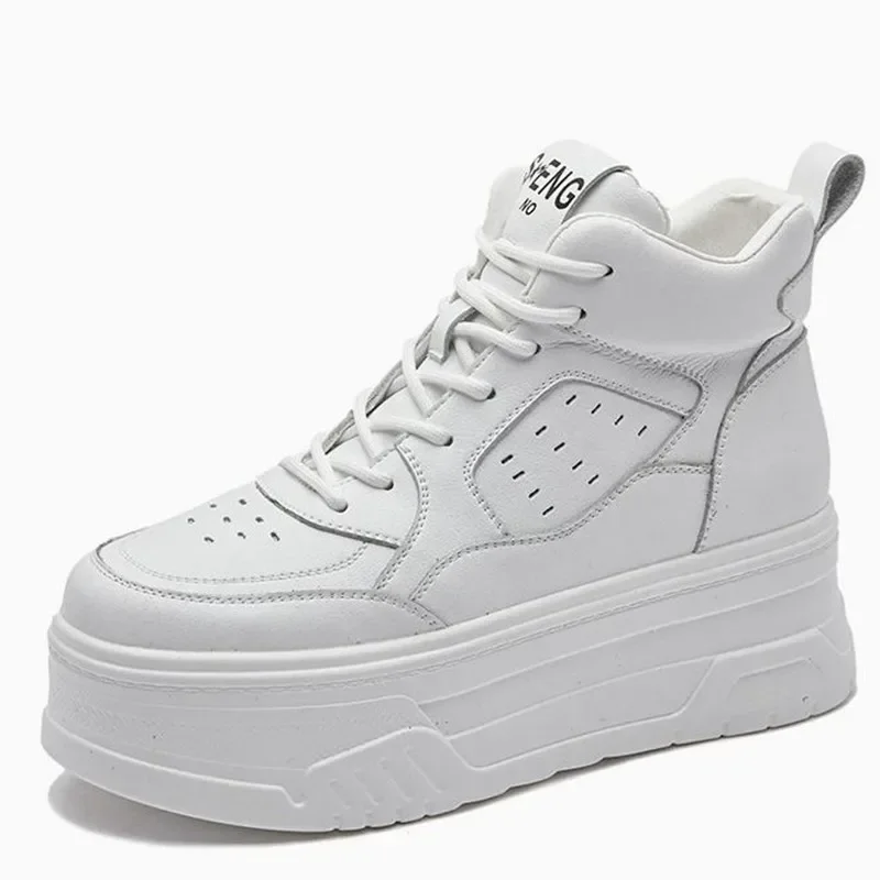 

Pop Women's Shoes High Top Cowhide Casual Shoes Thick Soled High Plush Sneakers Fashion Women's Single Shoes Boots