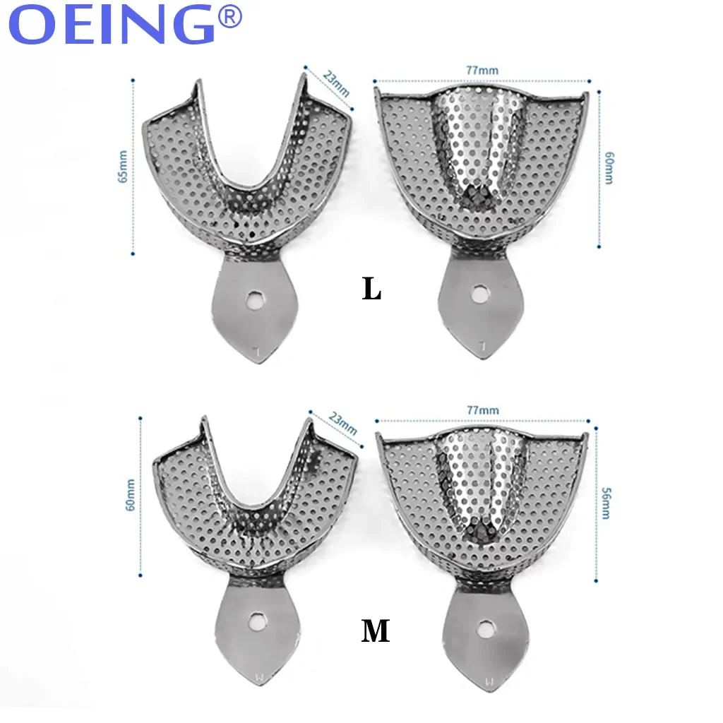 1 Juego de bandeja de impresión Dental de acero inoxidable, bandeja para dientes, soporte para dientes L M S con agujeros, soporte para dientes superior e inferior, herramientas de dentista